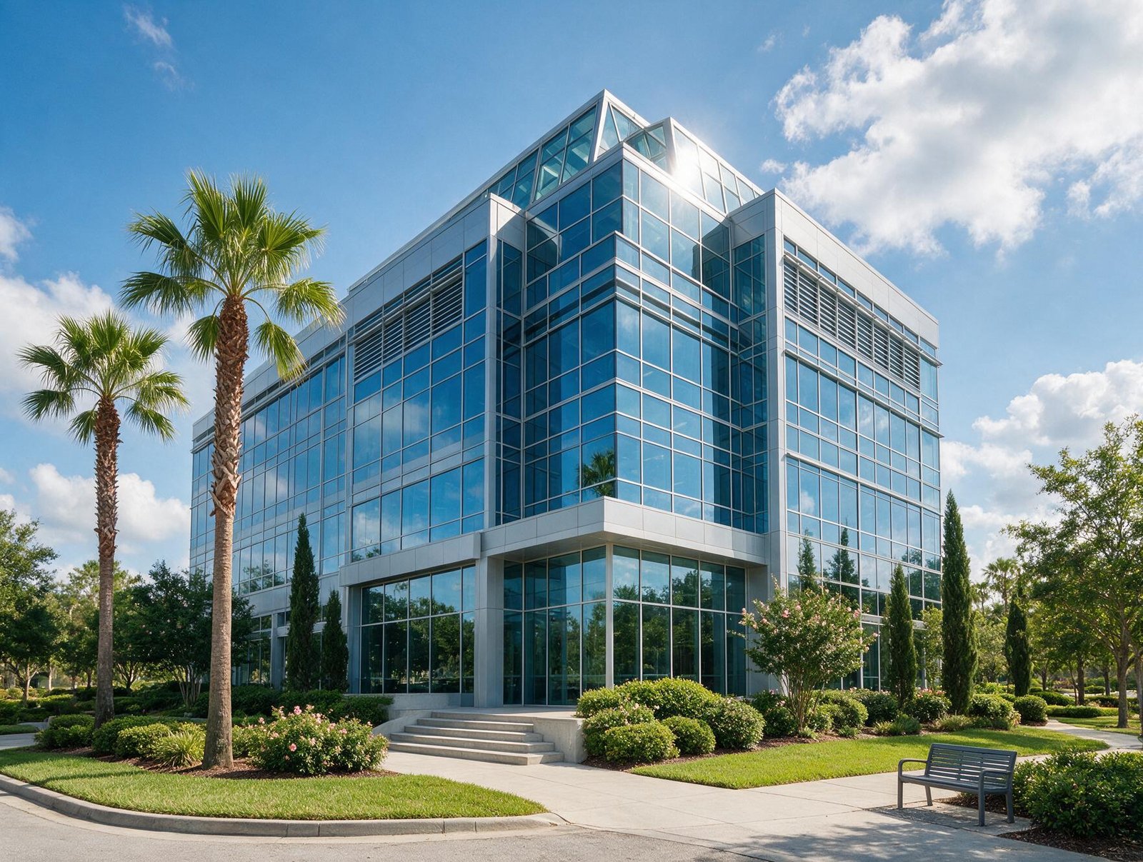 Modern commercial office building in Central Florida served by DryProTek